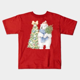 Polar bear with christmas tree Kids T-Shirt